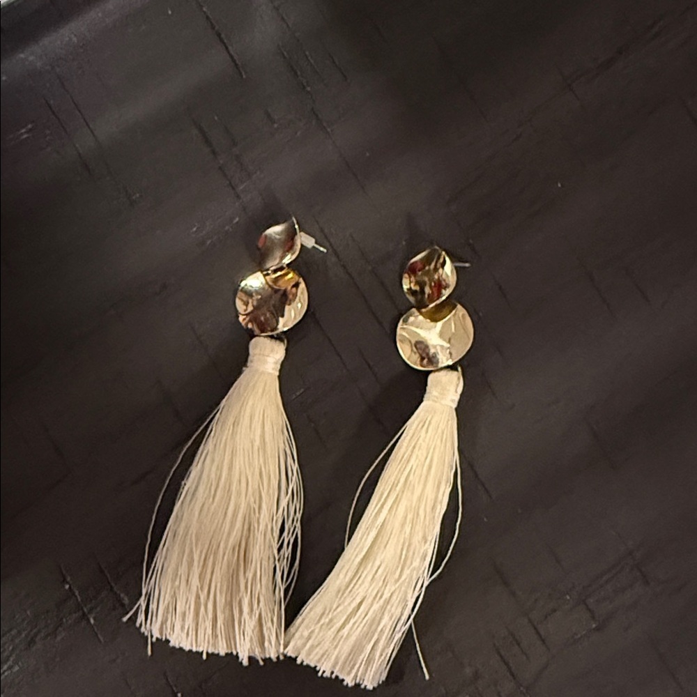 Gold and Cream Tassel Earrings